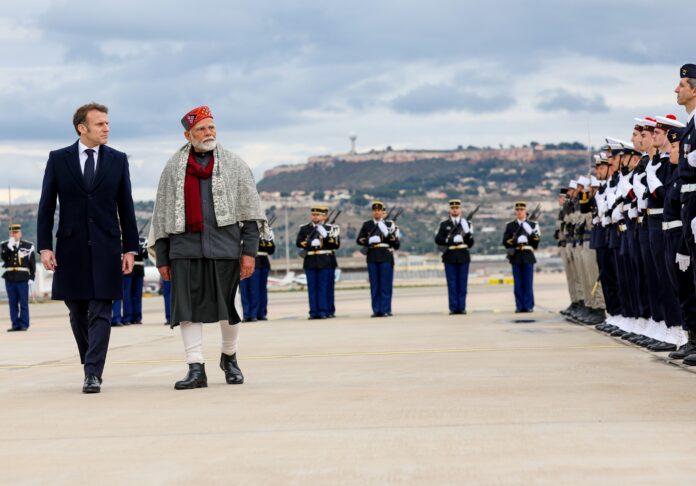 Indian Prime Minister Narendra Modi and French President Emmanuel Macron During the Former's Visit to France