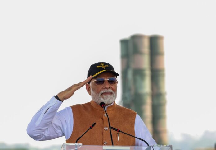 Prime Minister Narendra Modi at Adampur Air Base, which Pakistan claimed it destroyed in an air raid.