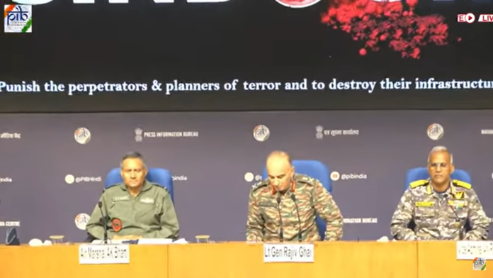 Indian Armed Forces officials briefing media on Operation Sindoor.